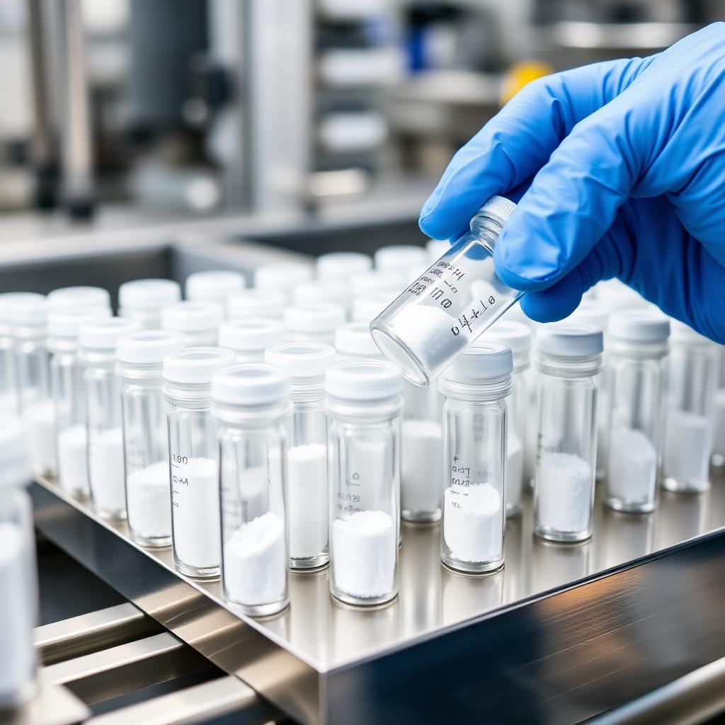 Peptide vials on the production line